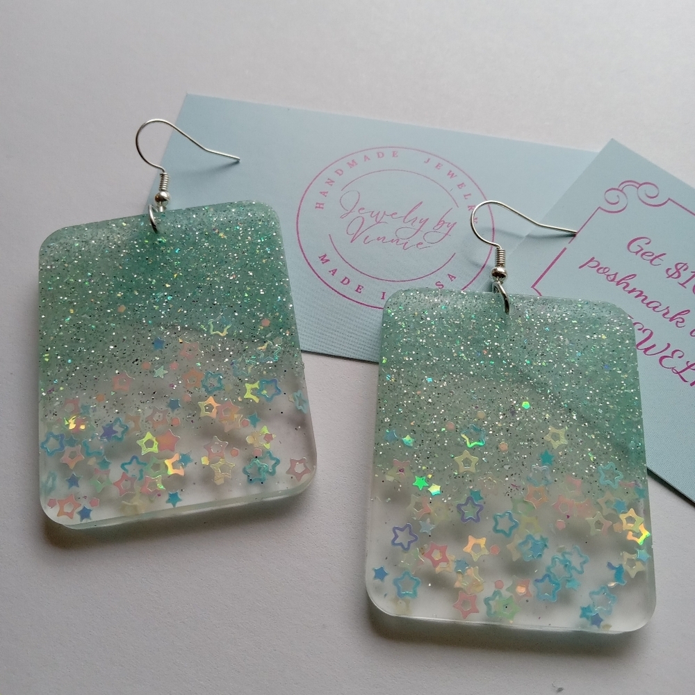 Hand Crafted Sparkling Green Star Earrings